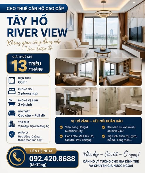2 Bedroom High-End Riverside View in Tay Ho