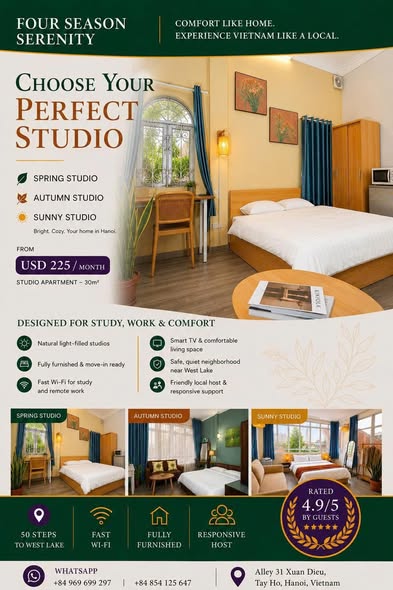 Bright Fully Furnished Studio with Balcony Near West Lake in Quang An